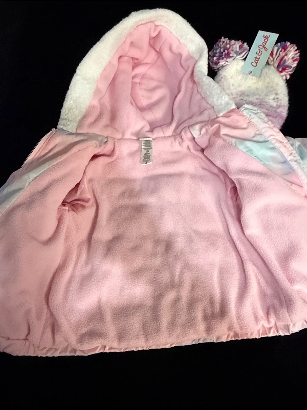 Little Me Pastel Ombre Puffer Jacket with Cat & Jack NWT Hat